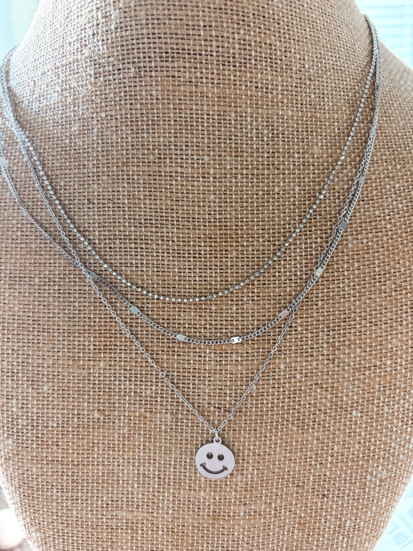 Smiley Face Pendant Layered Necklace