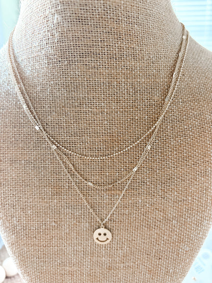 Smiley Face Pendant Layered Necklace
