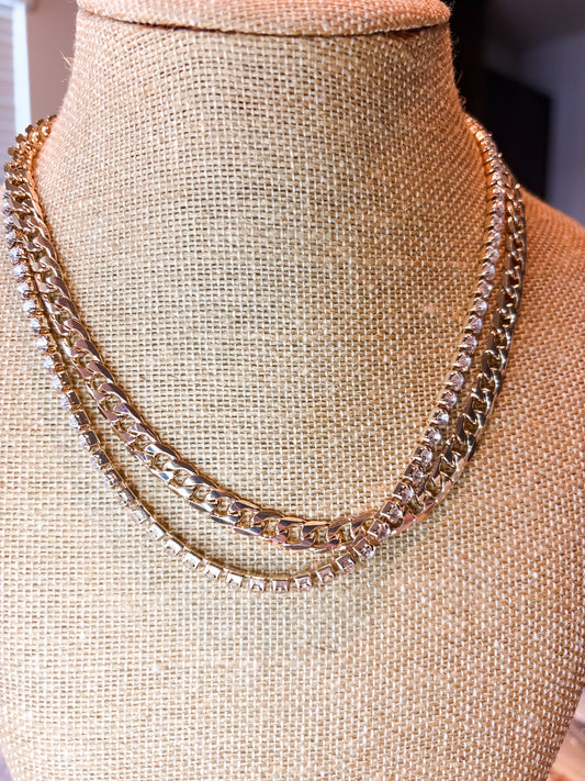 Layered Rhinestone Chain Link Necklace - 2 colors
