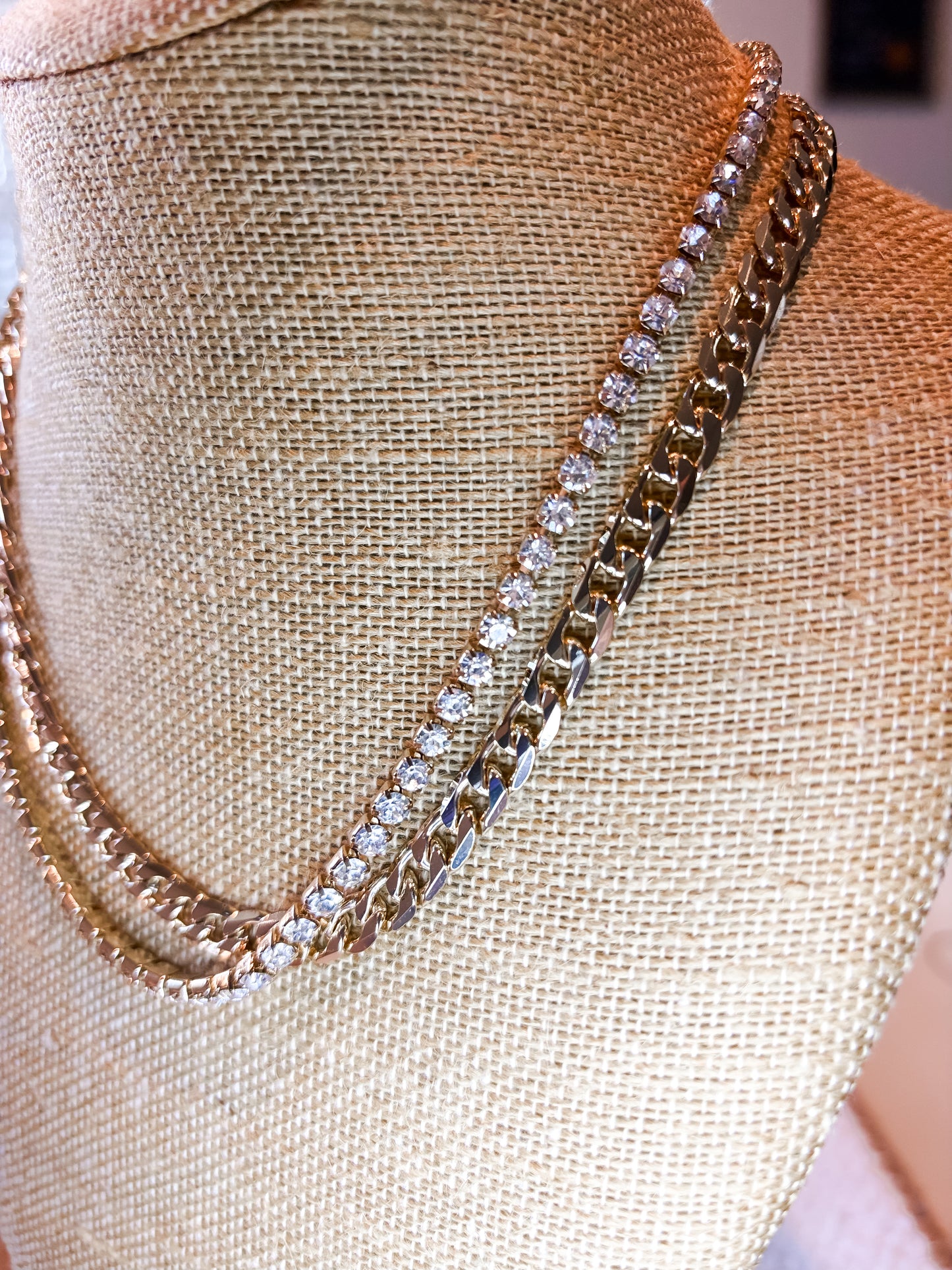Layered Rhinestone Chain Link Necklace - 2 colors