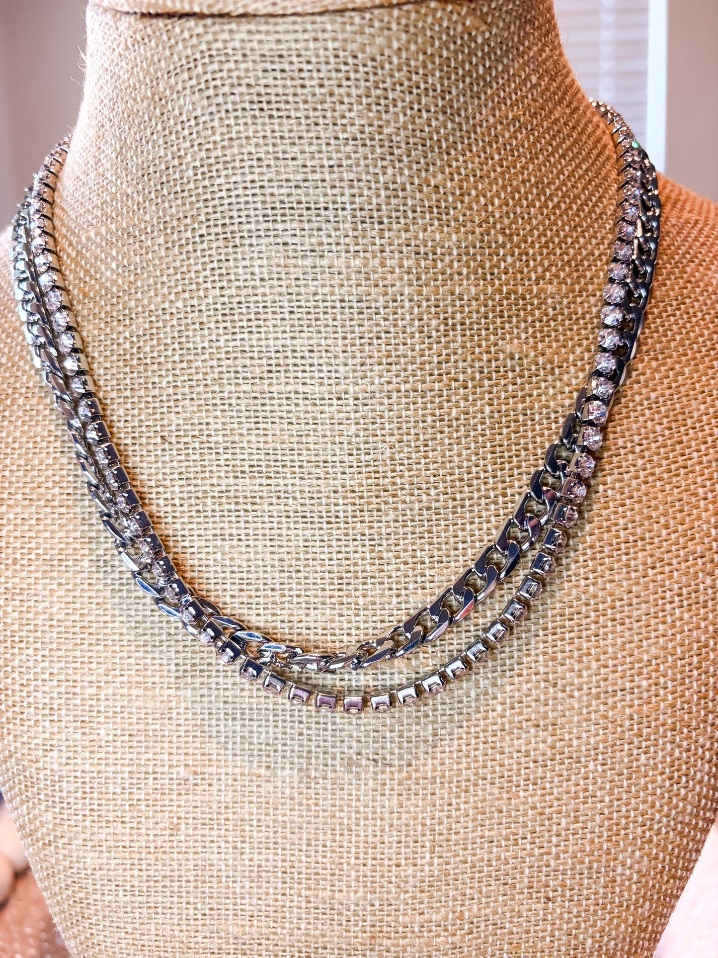 Layered Rhinestone Chain Link Necklace - 2 colors