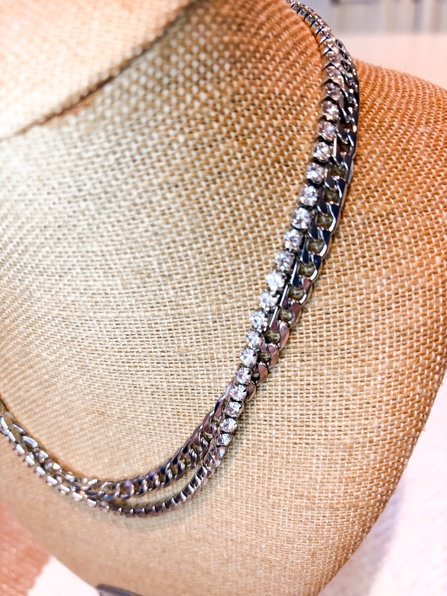 Layered Rhinestone Chain Link Necklace - 2 colors