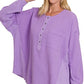 Lavender Linen Waffleknit Oversized Button Top
