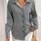 Cutout Bow Back Striped Collared Neck Long Sleeve Shirt
