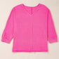 Waffleknit Side Slit Vneck Long Sleeve Top