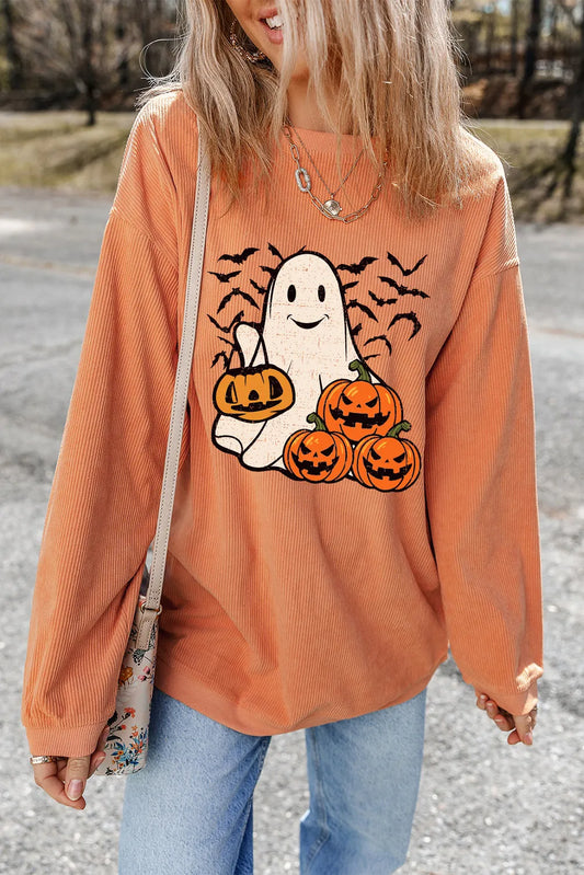 Pumpkin and Ghosts Halloween Long Sleeve Top
