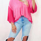 Exposed Seam Vneck Three-Quarter Sleeve Blouse