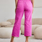 Pink Cropped Tummy Control High Waist Raw Hem Jeans