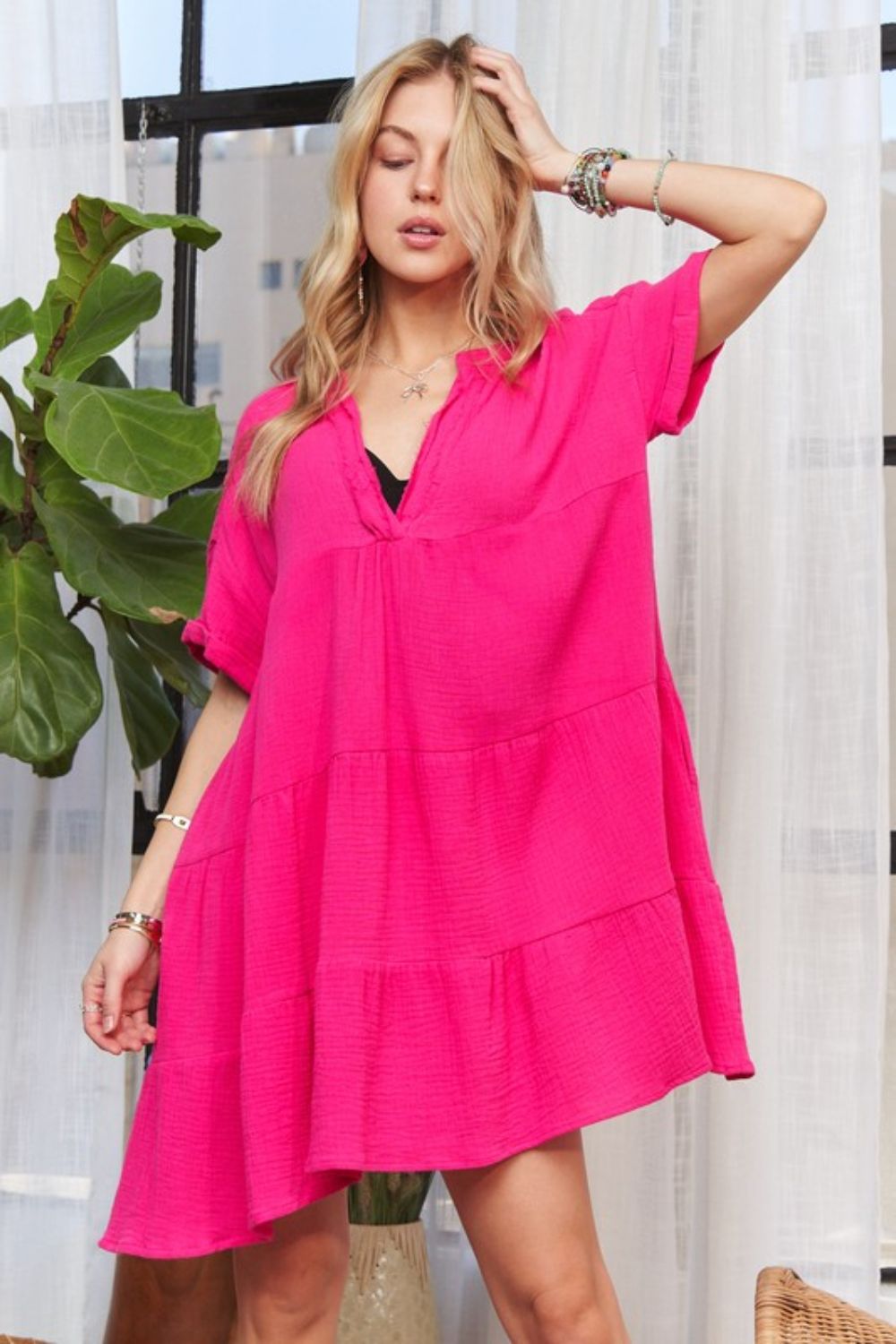 Pink Tiered Babydoll Dress