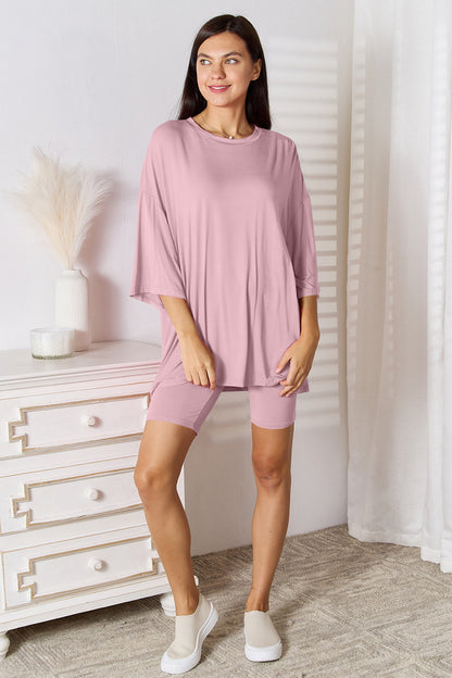 *APP EXCLUSIVE*x Soft Rayon Three-Quarter Sleeve Top and Shorts Set