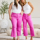 Pink Cropped Tummy Control High Waist Raw Hem Jeans