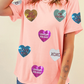 Valentines Day Sequin Heart Short Sleeve T-Shirt