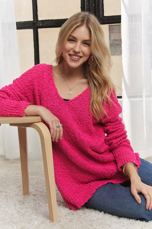 High-Low Side Slit Vneck Sweater