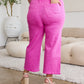 Pink Cropped Tummy Control High Waist Raw Hem Jeans