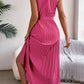Halter Pleated Tie Waist Sleeveless Midi Dress