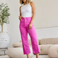 Pink Cropped Tummy Control High Waist Raw Hem Jeans