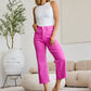 Pink Cropped Tummy Control High Waist Raw Hem Jeans