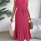 Halter Pleated Tie Waist Sleeveless Midi Dress