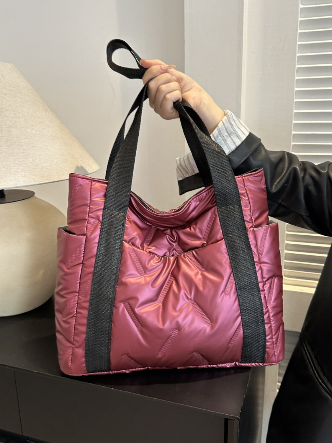 Puffer Tote Bag with Side Pockets