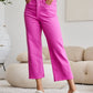 Pink Cropped Tummy Control High Waist Raw Hem Jeans