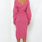 Wrap Bow Waist Slit Sweater Dress