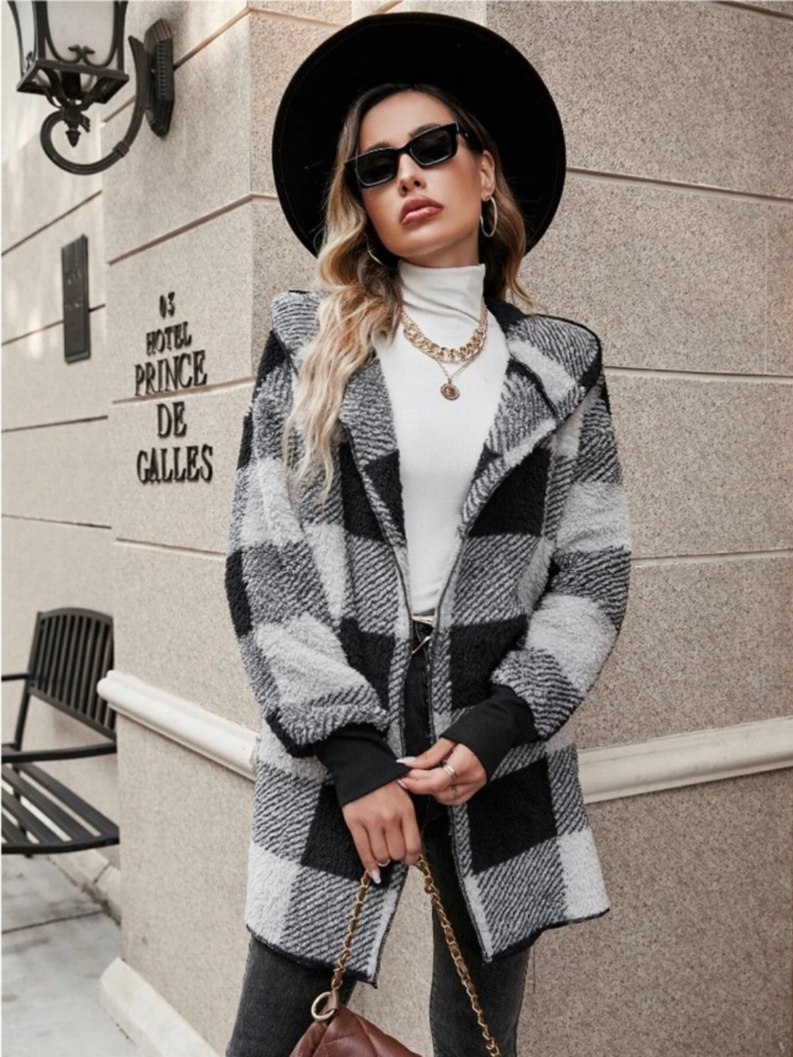 Plaid Hooded Sherpa Teddy Jacket