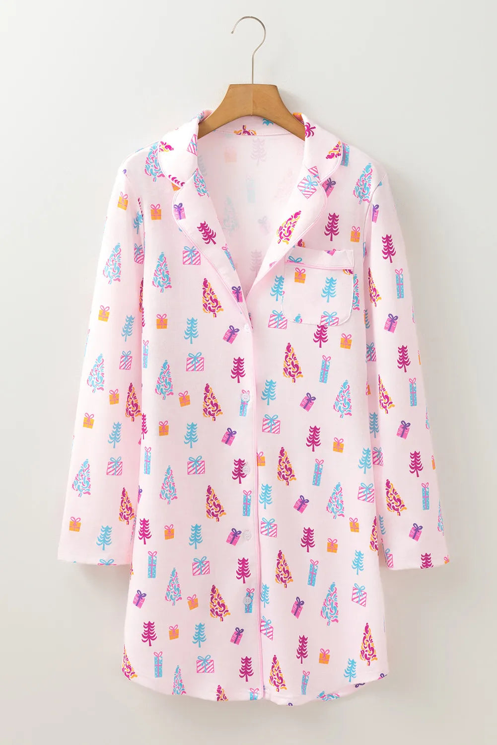 Pink Christmas Button Sleep Shirt/Jammies