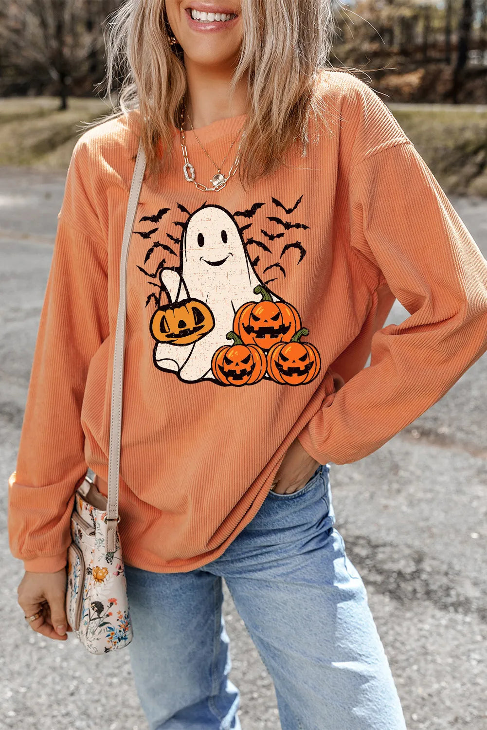 Pumpkin and Ghosts Halloween Long Sleeve Top