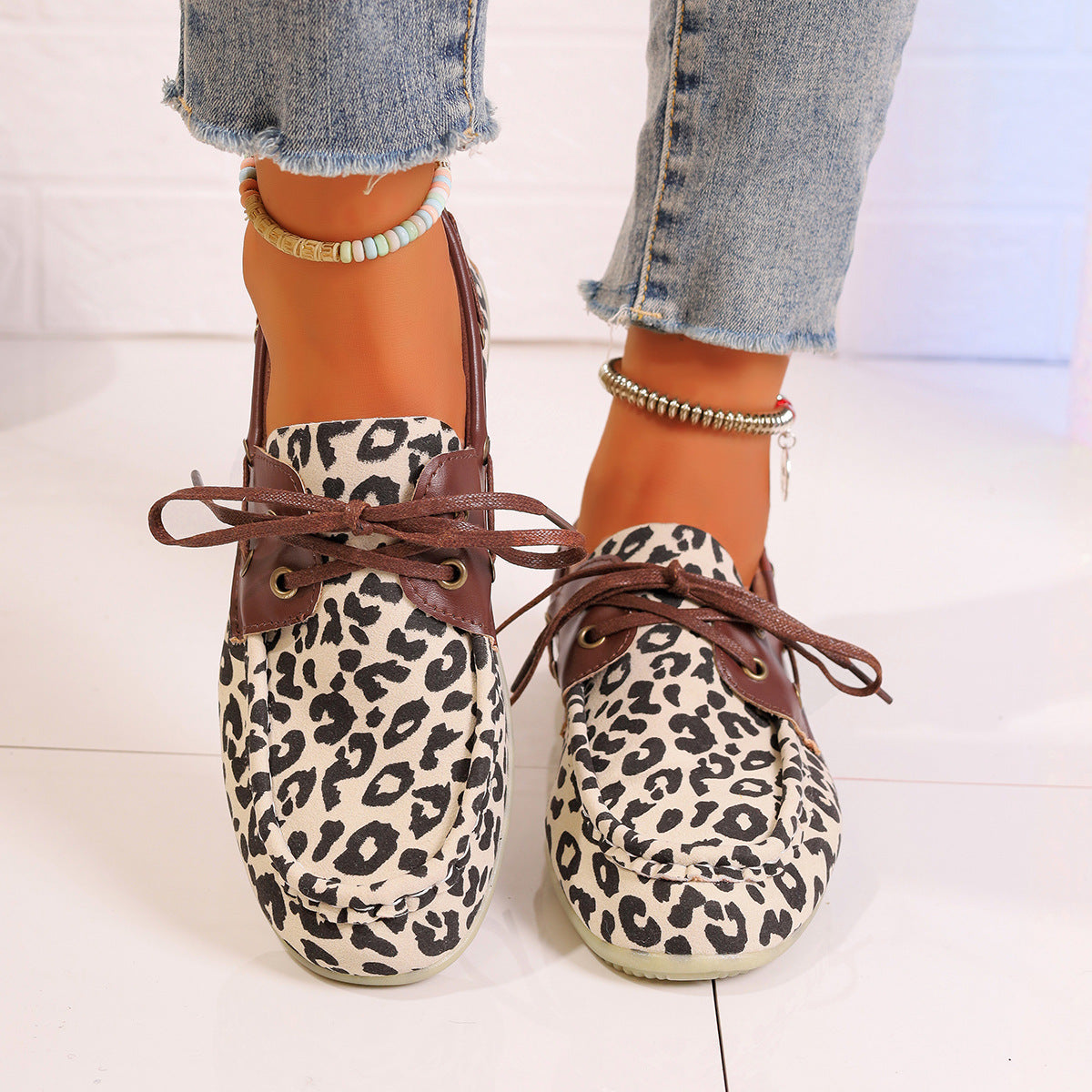 Lace Up Leopard Slip-On Hey Girls Shoes