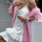 Fuzzy Button Long Sleeve Cardigan