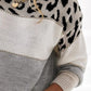 Leopard Colorblock Round Neck Long Sleeve Sweater