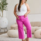 Pink Cropped Tummy Control High Waist Raw Hem Jeans