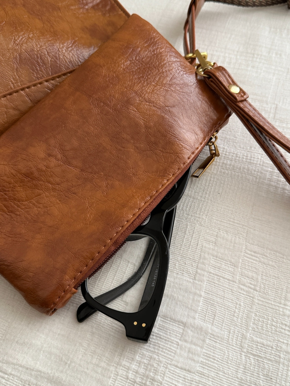Faux Leather Adjustable Strap Crossbody Bag with Wallet