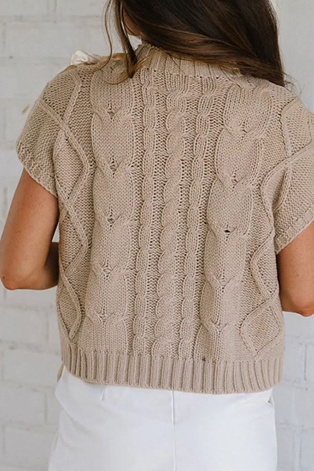 Cable-Knit Tied Short Sleeve Sweater
