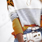 Leopard Colorblock Round Neck Long Sleeve Sweater