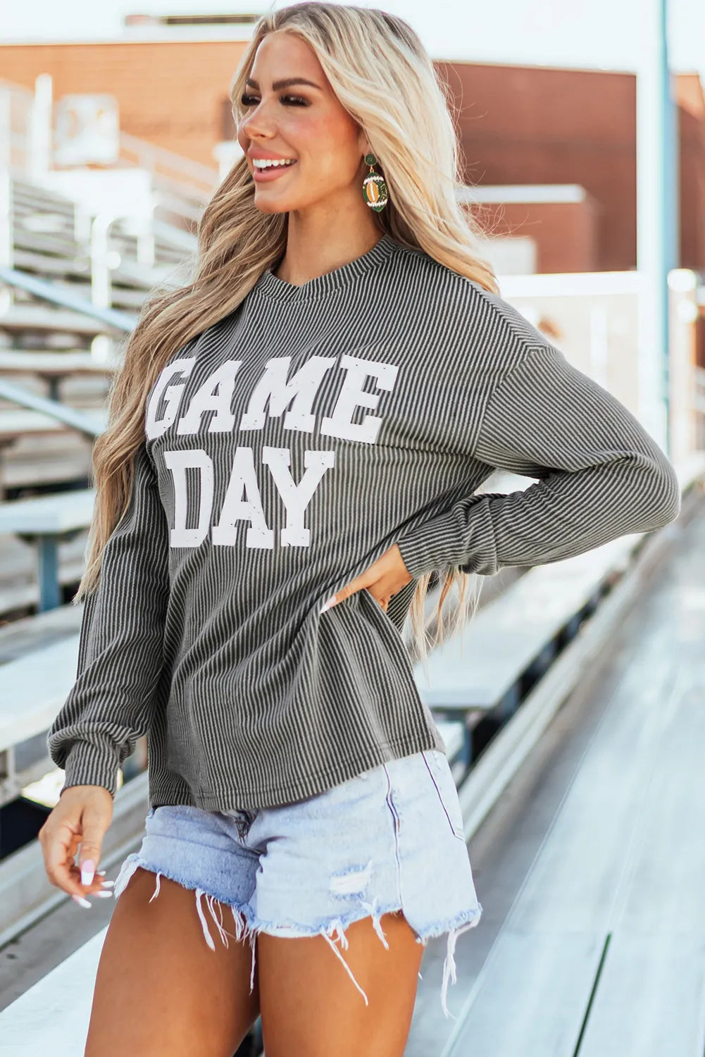 GAME DAY Textured Long Sleeve Top