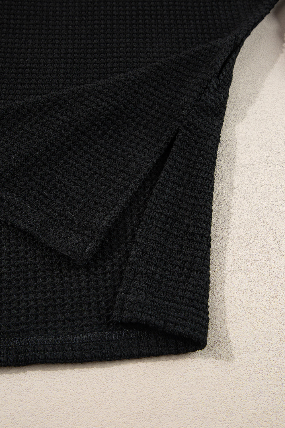 Waffleknit Side Slit Vneck Long Sleeve Top