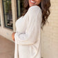 Waffleknit Side Slit Vneck Long Sleeve Top