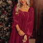 Square Neck Long Sleeve Velvet Dress