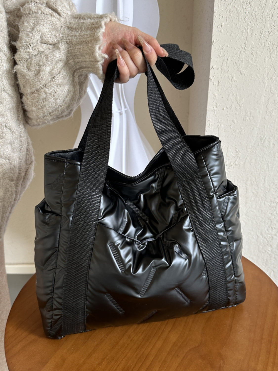 Puffer Tote Bag with Side Pockets