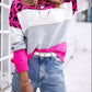 Leopard Colorblock Round Neck Long Sleeve Sweater