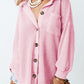 Waffle-Knit Collared Neck Long Sleeve Shirt