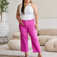 Pink Cropped Tummy Control High Waist Raw Hem Jeans