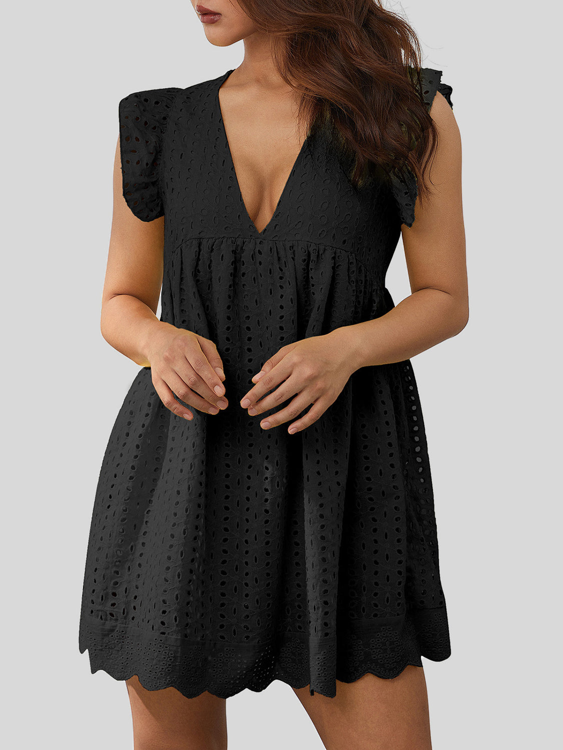 *App Exclusive* Ruffled Eyelet Deep V Dress