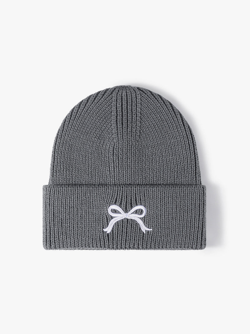 Embroidered Coquette Bow Knit Beanie