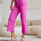 Pink Cropped Tummy Control High Waist Raw Hem Jeans