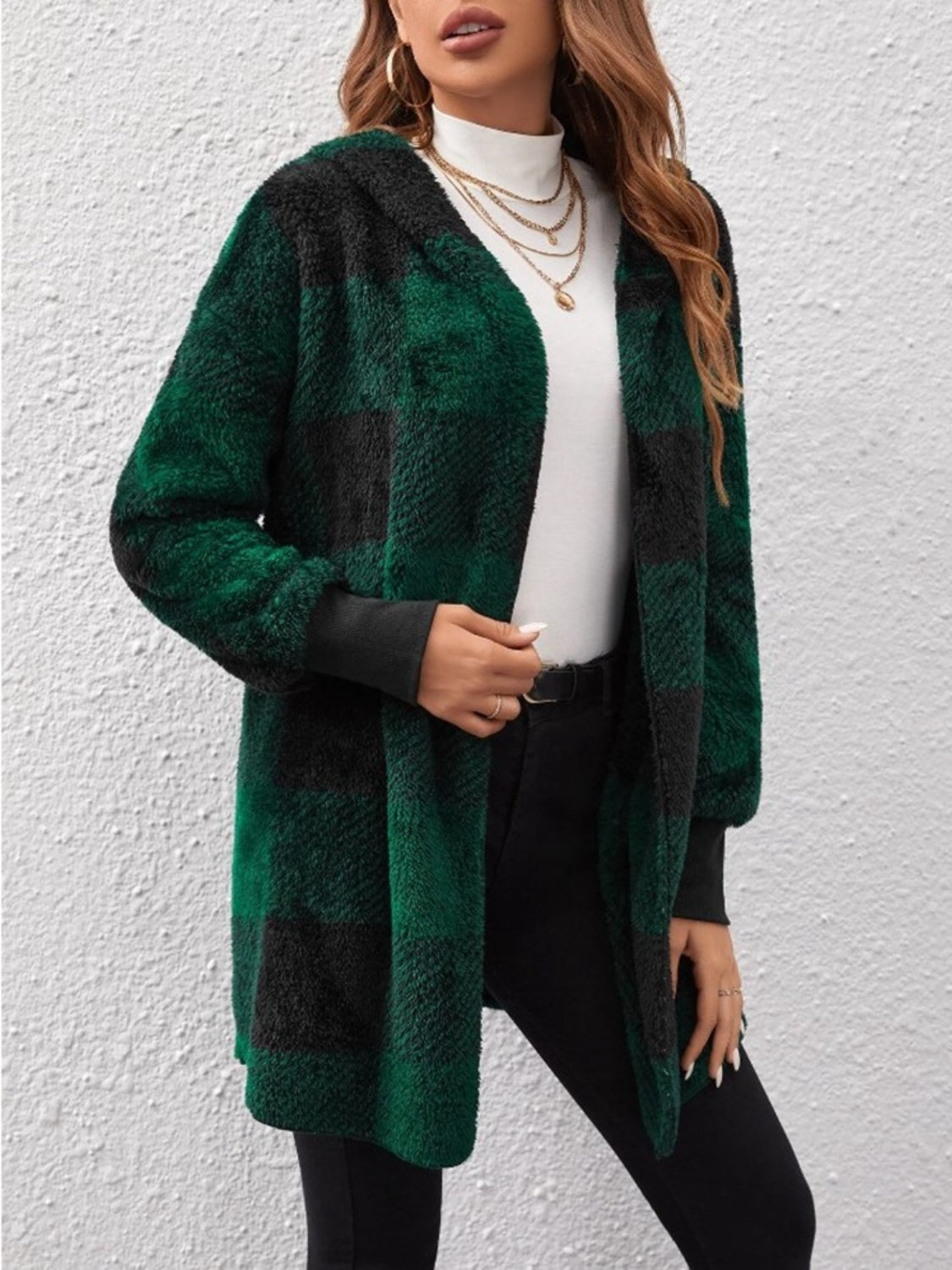 Plaid Hooded Sherpa Teddy Jacket