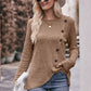* APP EXCLUSIVE* Ribbed Round Neck Buttoned Long Sleeve Tee