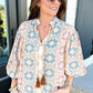 Tassel Tie Neck Balloon Sleeve Blouse