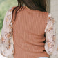 Cable Knit Floral Flounce Sleeve Sweater